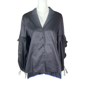 Harshman Vivona Tunic NWT Women Size M Black Ruffle Sleeve Cotton Shirt